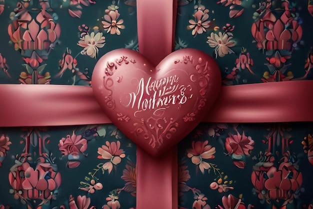 Happy Mothers Day Vector Festive Holiday Illustration With Lettering And Pink Ribbon Heart