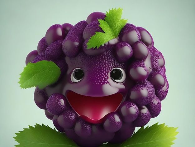 Happy Mulberry with smiling face 3D illustration 3D rendering generated ai