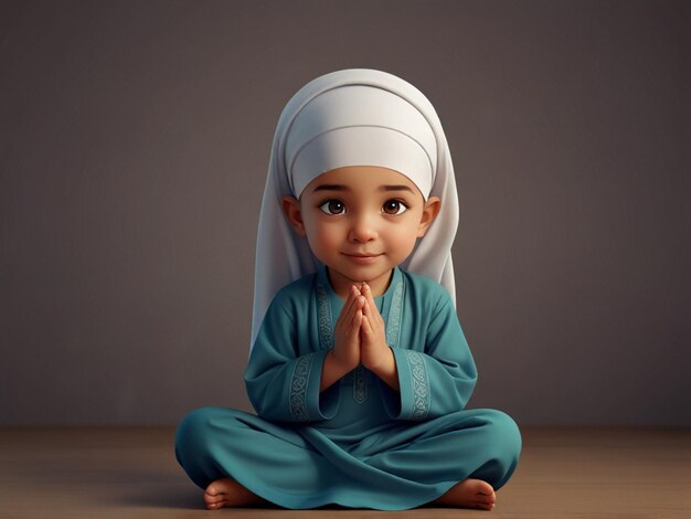 Photo happy muslim kids cartoon praying