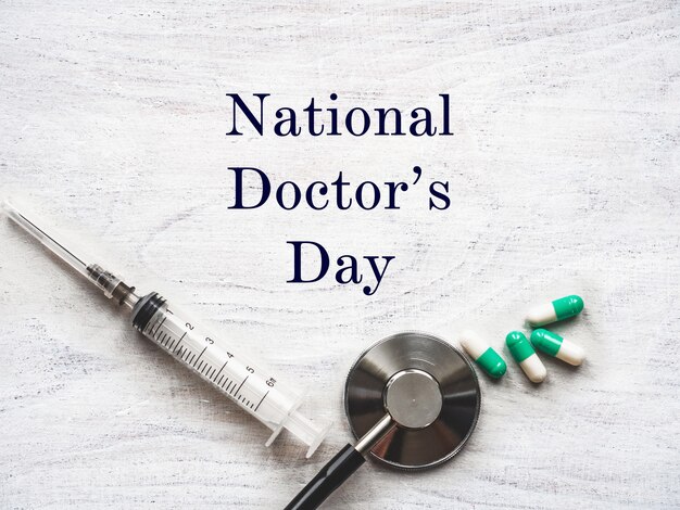 Happy national Doctor's Day. Beautiful card. Closeup