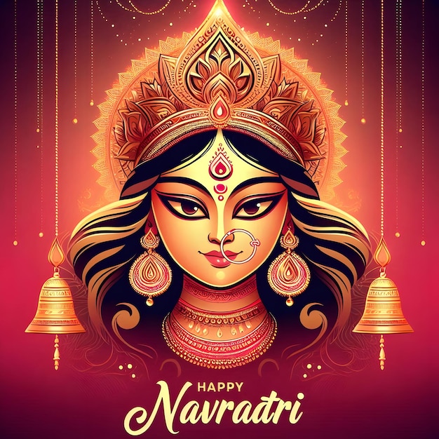 Photo happy navratri festival greeting background with hindu goddess durga face illustration free