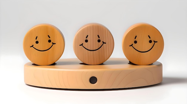 Happy neutral and frown face on wood blocks toys and White background Generative AI