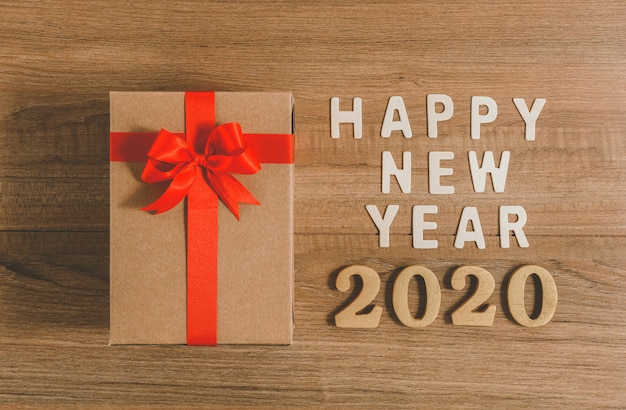 HAPPY NEW YEAR 2020 Wood For the new year with gift box