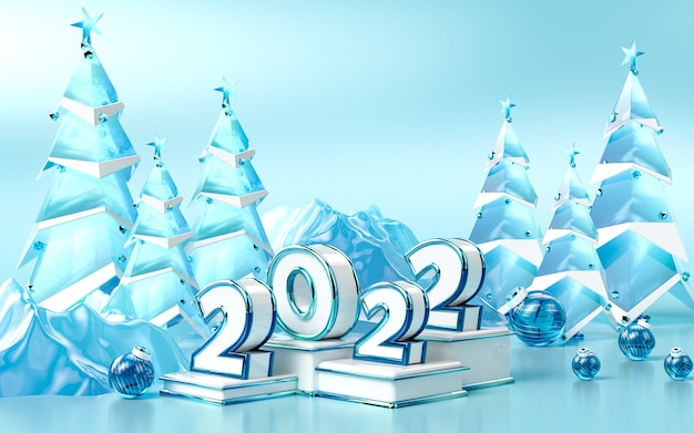 happy new year 2022 luxury background with Christmas tree 3d rendering