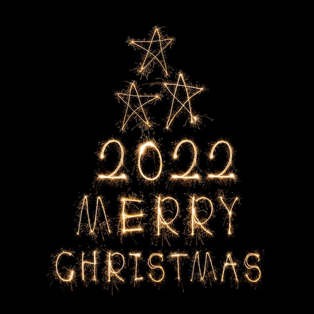 Happy New Year 2022 Sparkling burning text Happy New Year 2022 isolated on black background Beauti