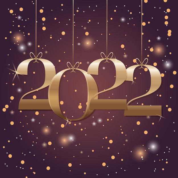 Happy new year 2022 with gold numbers and glitter on background. Modern Design for Calendar, Invitations, Greeting Cards, Holidays Flyers or Prints.