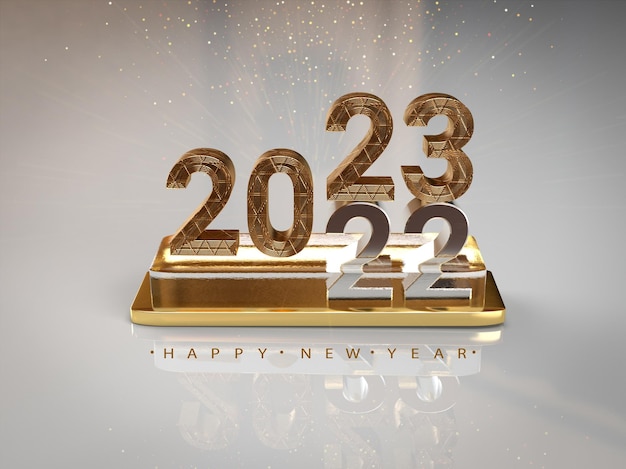 happy new year 2023 gold text effect banner design 3d