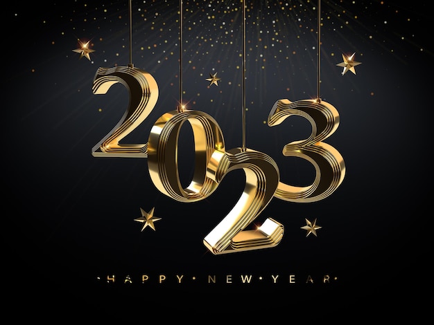 Happy new year 2023 gold text effect banner design