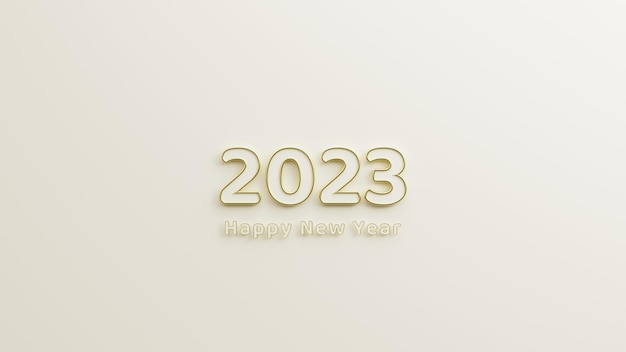 happy new year 2023 gold text with white background minimal and shadow style 3d illustration render