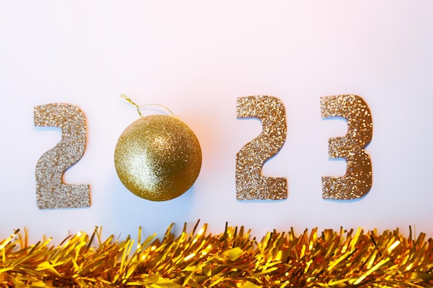 Happy New Year 2023 Golden numbers Christmas white background