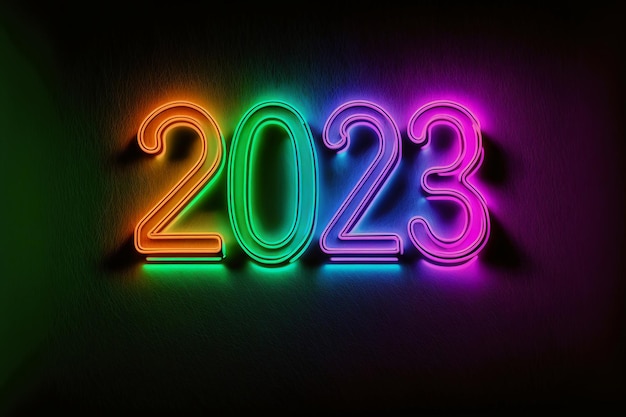 Happy new year 2023 in neon colors.