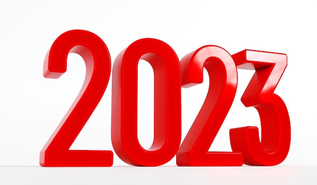 Happy new year 2023 text Red text of 2023 on white background 3d rendering