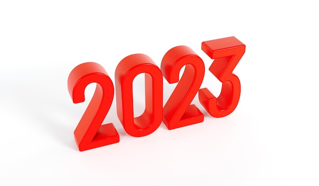 Happy new year 2023 text Red text of 2023 on white background 3d rendering