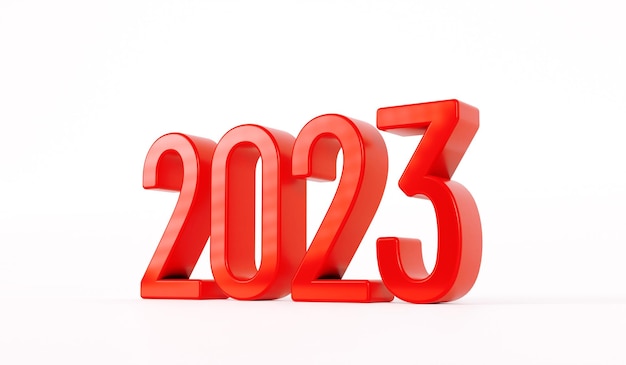 Happy new year 2023 text Red text of 2023 on white background 3d rendering