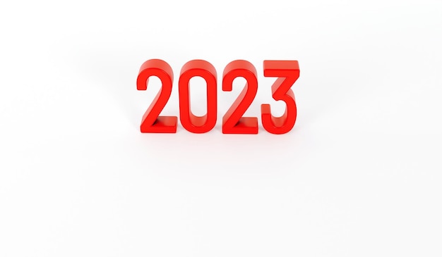 Happy new year 2023 text Red text of 2023 on white background 3d rendering