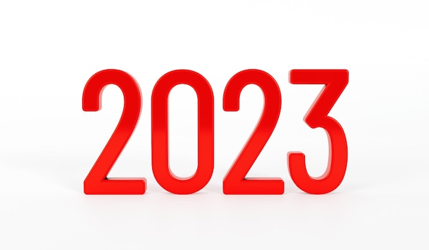 Happy new year 2023 text Red text of 2023 on white background 3d rendering