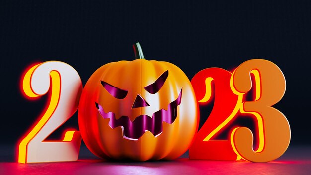 Happy New Year 2023 with halloween pumpking concept 3D render