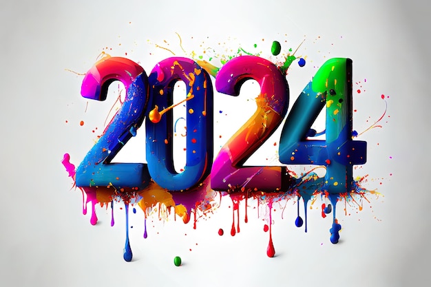 Happy new year 2024 3d gold modern number Generative Ai