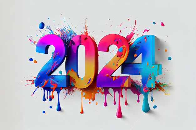 Happy new year 2024 3d gold modern number Generative Ai