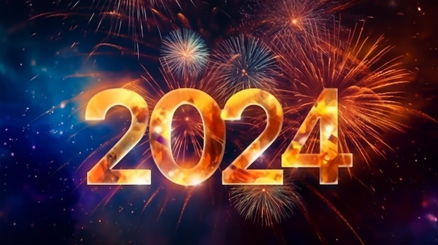 Happy New Year 2024 celebration background with fireworks