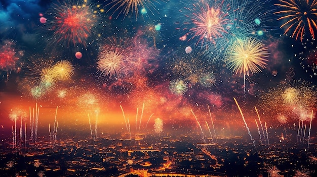 Happy new year 2024 fireworks background Generative Ai