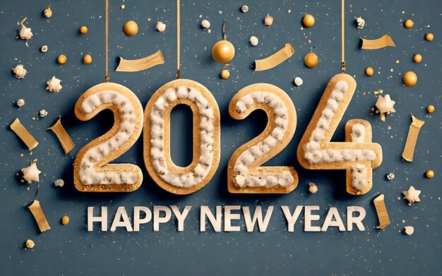 Photo happy new year 2024 typography 3d design