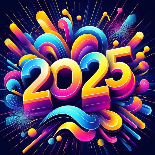 Happy New Year 2025 3D design hard shave image 2025 3D with modern style watercolor splash love icon