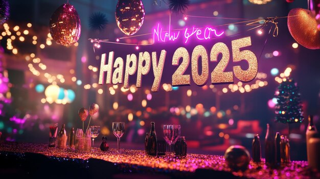 Photo happy new year 2025 banner festive party scene in ar