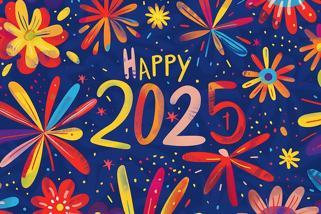 Photo happy new year 2025 colorful illustration