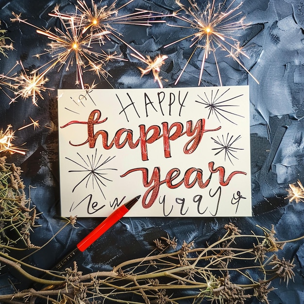 Photo happy new year 2025 gifts and christmas tinsel on the wooden background