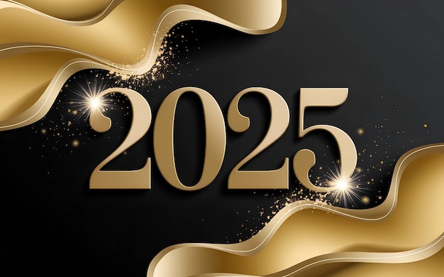 Happy New Year 2025 Typography with Glittering Fireworks A Luxurious and Festive Disp