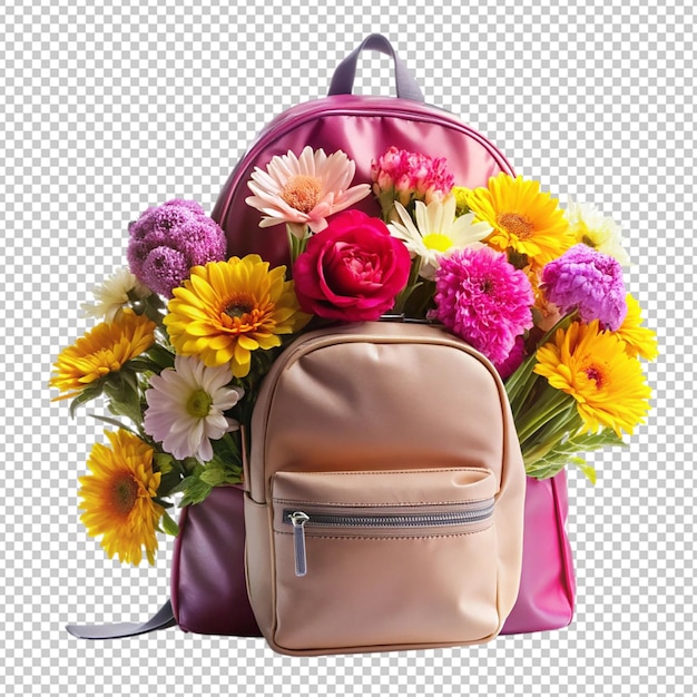 happy new year 2025 and with beautiful flowers and school bag on transparent background