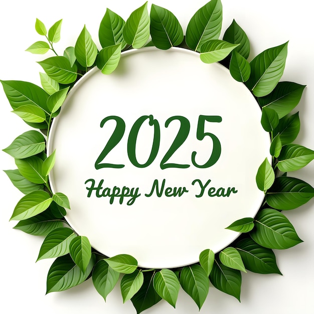 Photo happy new year 2025 with leaf wreath theme