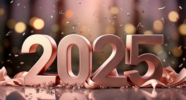 Happy New Year 3D 2025 festive realistic decoration with gold number for Celebrate 2025 party