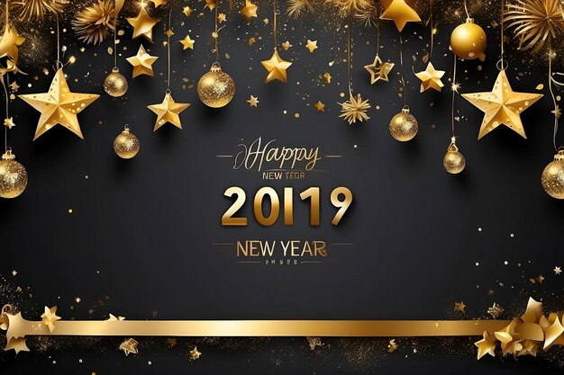 happy new year background with golden stars and decorations