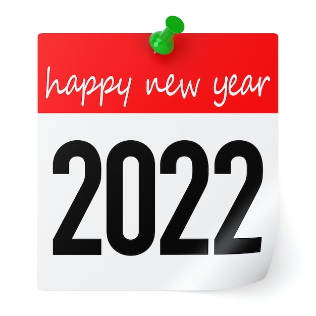 Happy New Year Calendar 2022. Isolated on White. 3D Rendering