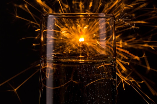 Happy new year firework on a champagne glass