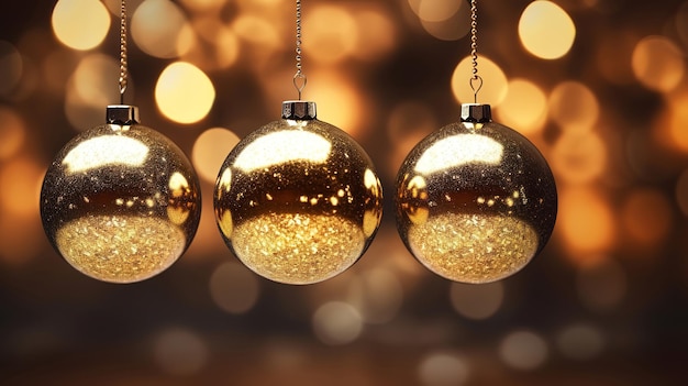 Happy New Year Hanging Baubles Gold Bokeh Beautiful 3D Generative Ai