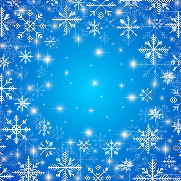 Happy New Year illustration. Blue background with golden snowflakes.