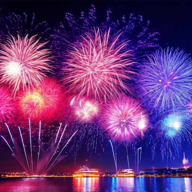 Happy new year night fireworks colorful background and wallpaper