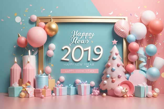 happy new year for show product social media post banner template pastel background