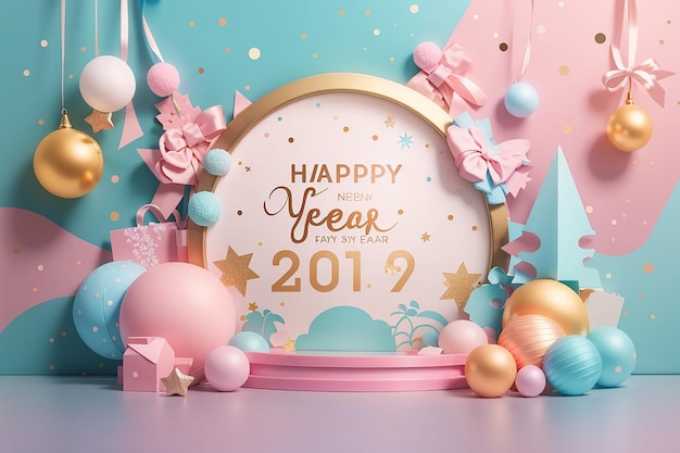 happy new year for show product social media post banner template pastel background