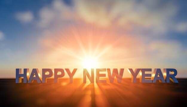 Happy new year on sunset background Goal acheiveement and success in new year Welcome Happy new year 2024 New Start motivation inspirational quote message