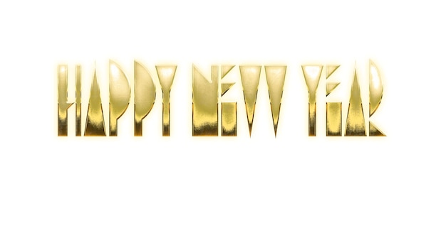 Photo happy new year text golden isolated on white. 3d render happy new year calligraphy