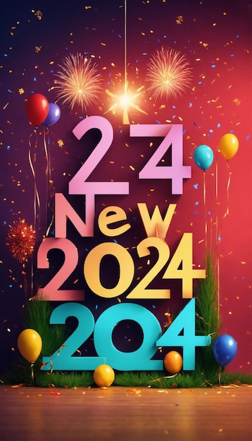 Happy new year with 2024 text