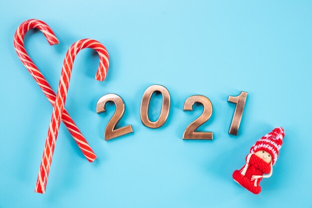 Happy New Year with numbers and candy canes