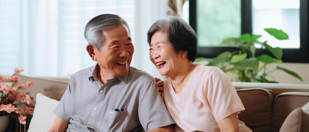 a happy old couple on a couch