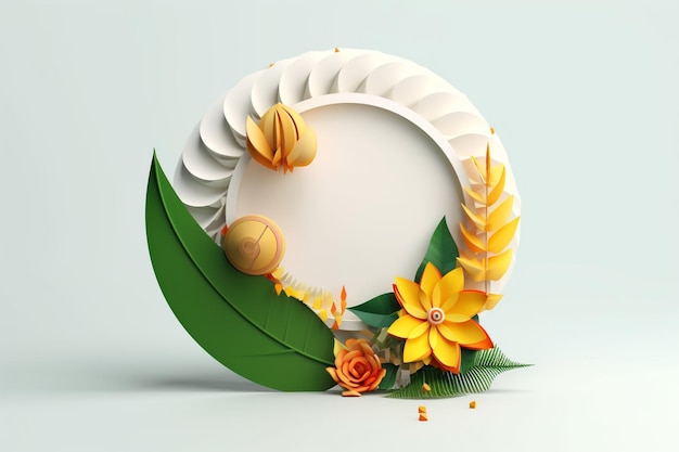 Happy Onam Holiday for South India festival for greeting card banner poster title emblem label tag ancient Hindu festival of Kerala Malayalis Harvest Sadya Thiruvathira Kali Generative AI