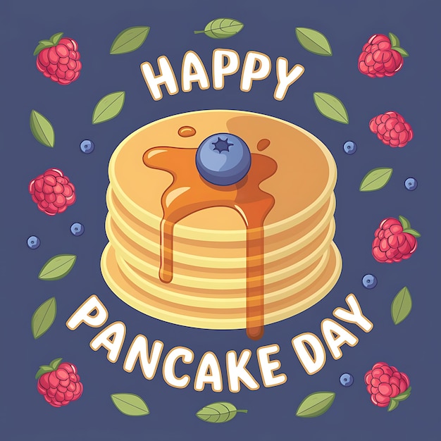 Photo happy pancake day celebration with scattered berries and small green leaves