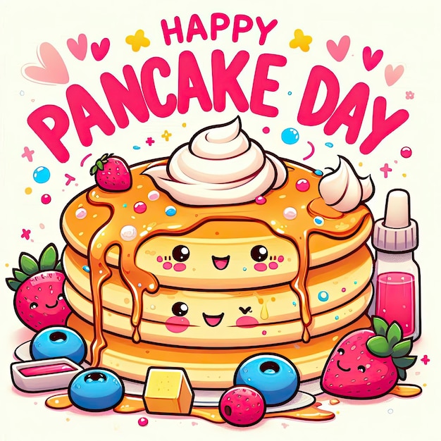 Happy pancake day pancake day background National Pancake Day Cartoon Vector illustration design Template for Poster Banner Flyer Card Post Cover Pancakes stack with berries or honey